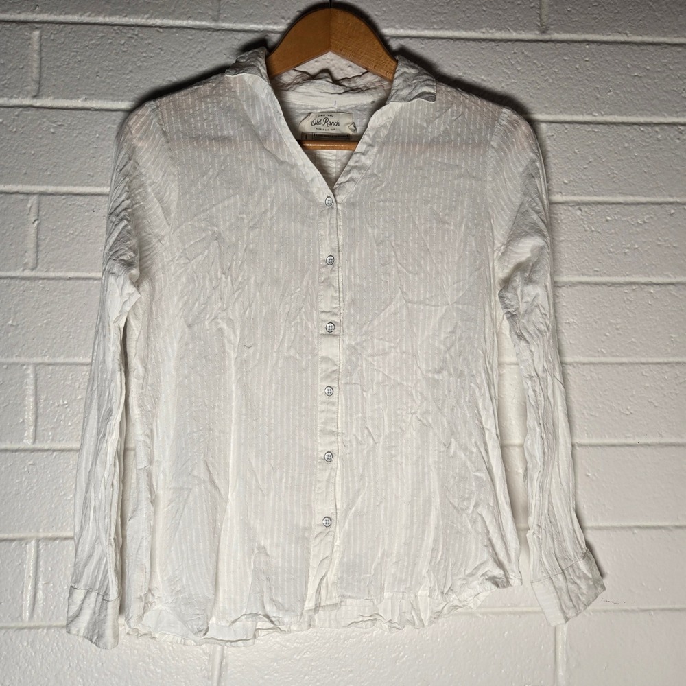 Old Ranch Womens Button Shirt White Organic Cotton Large Fair Trade Sierra Angel